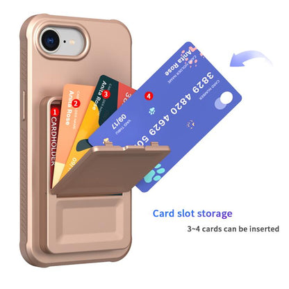 Skin Feel TPU Hidden Mirror Card Bag Phone Case with Stand, For iPhone 16e, For iPhone 16 Pro Max, For iPhone 16 Pro, For iPhone 16 Plus