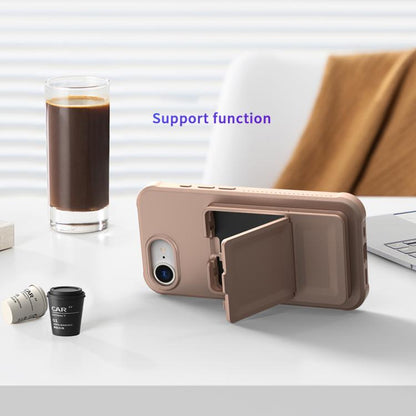 Skin Feel TPU Hidden Mirror Card Bag Phone Case with Stand, For iPhone 16e, For iPhone 16 Pro Max, For iPhone 16 Pro, For iPhone 16 Plus