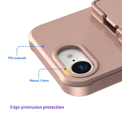 Skin Feel TPU Hidden Mirror Card Bag Phone Case with Stand, For iPhone 16e, For iPhone 16 Pro Max, For iPhone 16 Pro, For iPhone 16 Plus