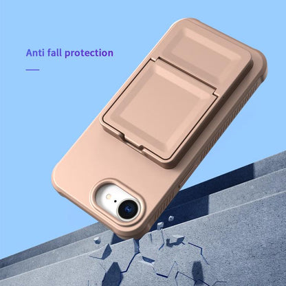 Skin Feel TPU Hidden Mirror Card Bag Phone Case with Stand, For iPhone 16e, For iPhone 16 Pro Max, For iPhone 16 Pro, For iPhone 16 Plus