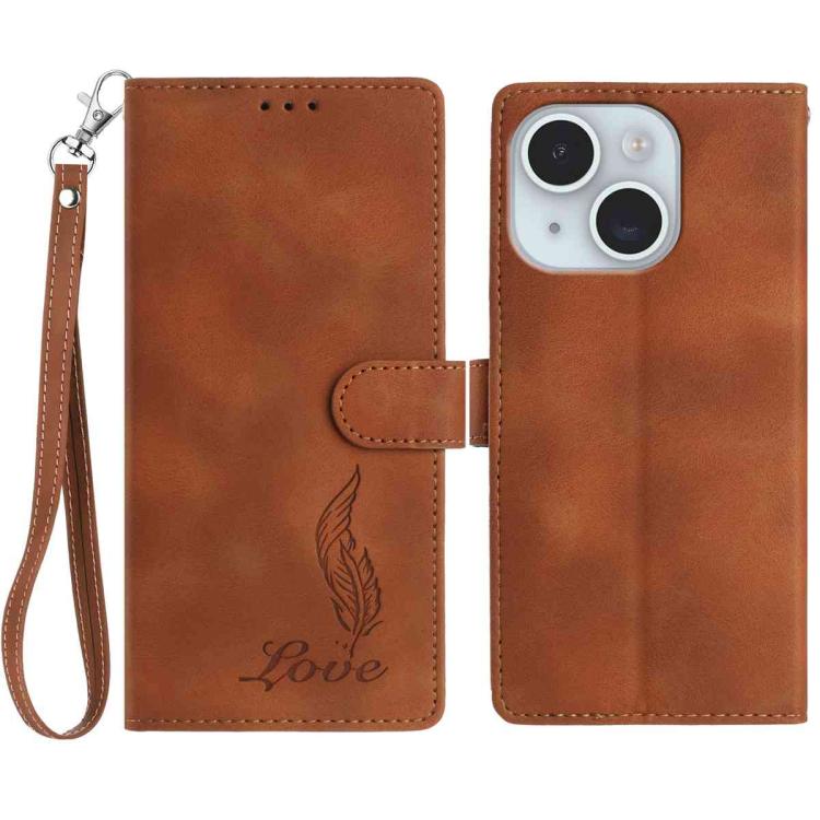 Skin Feel Embossed Feather Leather Phone Case, For iPhone 15, For iPhone 14 Plus, For iPhone 14