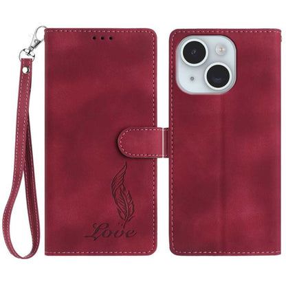 Skin Feel Embossed Feather Leather Phone Case, For iPhone 15, For iPhone 14 Plus, For iPhone 14