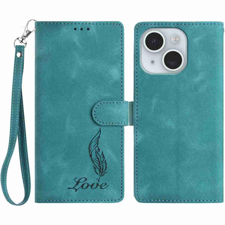 Skin Feel Embossed Feather Leather Phone Case, For iPhone 15, For iPhone 14 Plus, For iPhone 14