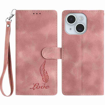 Skin Feel Embossed Feather Leather Phone Case, For iPhone 15, For iPhone 14 Plus, For iPhone 14