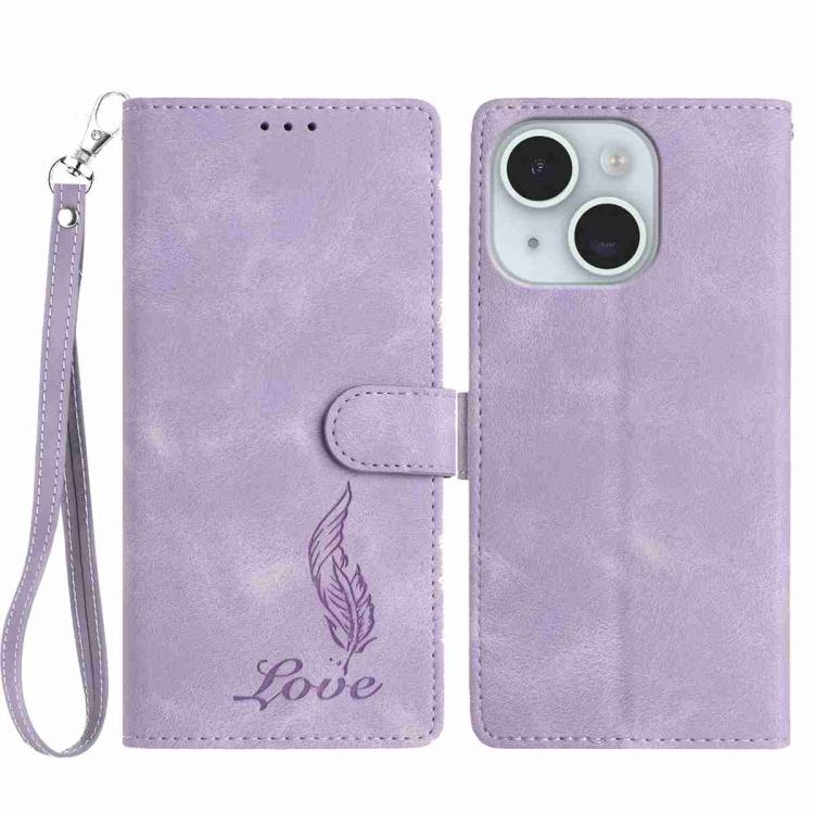 Skin Feel Embossed Feather Leather Phone Case, For iPhone 15, For iPhone 14 Plus, For iPhone 14