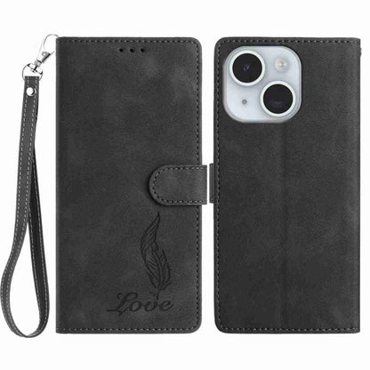 Skin Feel Embossed Feather Leather Phone Case, For iPhone 15, For iPhone 14 Plus, For iPhone 14