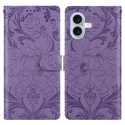 Embossed Floral Pattern Leather Phone Case, For iPhone 16e, For iPhone 16 Pro Max, For iPhone 16 Pro, For iPhone 16 Plus, For iPhone 16, For iPhone 15 Pro Max