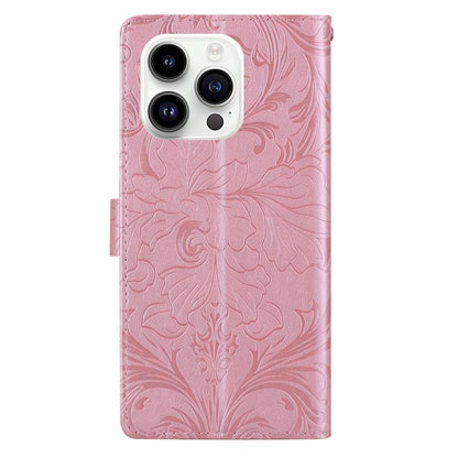Embossed Floral Pattern Leather Phone Case, For iPhone 15 Pro