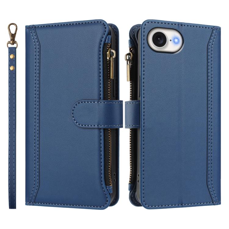 Magnetic Closure 9 Card Slots Zipper Leather Case with Hand Strap