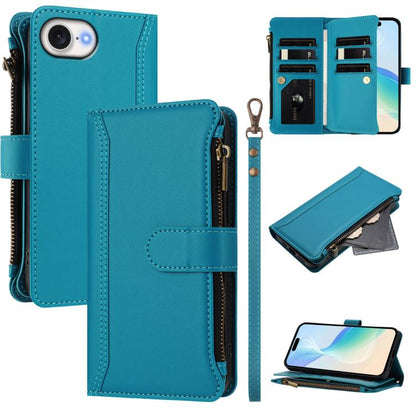 Magnetic Closure 9 Card Slots Zipper Leather Case with Hand Strap, For iPhone 18 Pro / 17 Pro, For iPhone 18 Pro Max / 17 Pro Max, For iPhone 17e / 16e, For iPhone 17