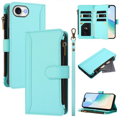 Magnetic Closure 9 Card Slots Zipper Leather Case with Hand Strap, For iPhone 18 Pro / 17 Pro, For iPhone 18 Pro Max / 17 Pro Max, For iPhone 17e / 16e, For iPhone 17