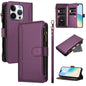 Magnetic Closure 9 Card Slots Zipper Leather Case with Hand Strap, For iPhone Air, For iPhone 16 Pro Max, For iPhone 16 Pro, For iPhone 16 Plus