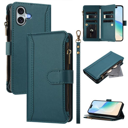 Magnetic Closure 9 Card Slots Zipper Leather Case with Hand Strap