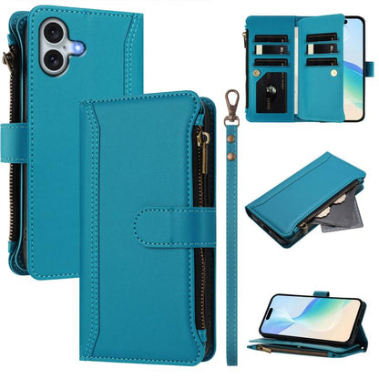 Magnetic Closure 9 Card Slots Zipper Leather Case with Hand Strap