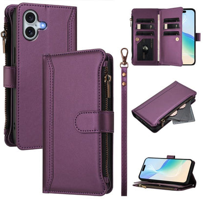 Magnetic Closure 9 Card Slots Zipper Leather Case with Hand Strap