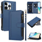 Magnetic Closure 9 Card Slots Zipper Leather Case with Hand Strap, For iPhone 16, For iPhone 15 Pro Max, For iPhone 15 Pro, For iPhone 15 Plus