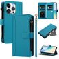 Magnetic Closure 9 Card Slots Zipper Leather Case with Hand Strap, For iPhone 16, For iPhone 15 Pro Max, For iPhone 15 Pro, For iPhone 15 Plus