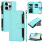 Magnetic Closure 9 Card Slots Zipper Leather Case with Hand Strap, For iPhone 16, For iPhone 15 Pro Max, For iPhone 15 Pro, For iPhone 15 Plus
