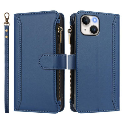 Magnetic Closure 9 Card Slots Zipper Leather Case with Hand Strap
