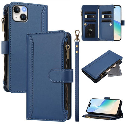 Magnetic Closure 9 Card Slots Zipper Leather Case with Hand Strap