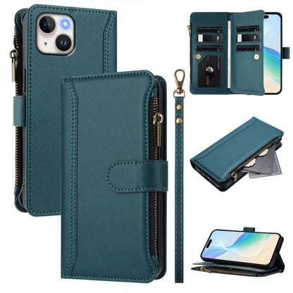 Magnetic Closure 9 Card Slots Zipper Leather Case with Hand Strap