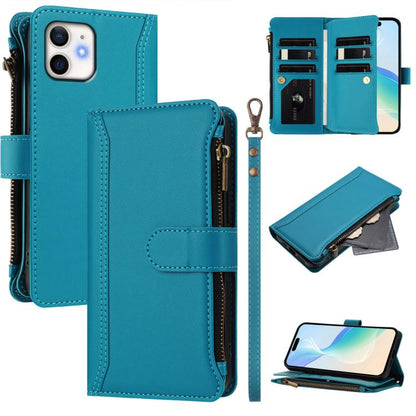 Magnetic Closure 9 Card Slots Zipper Leather Case with Hand Strap