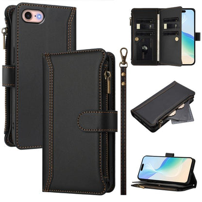 Magnetic Closure 9 Card Slots Zipper Leather Case with Hand Strap