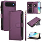 Magnetic Closure 9 Card Slots Zipper Leather Case with Hand Strap