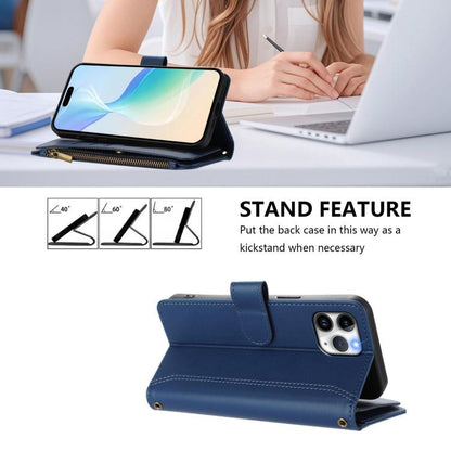 Magnetic Closure 9 Card Slots Zipper Leather Case with Hand Strap, For iPhone 18 Pro / 17 Pro, For iPhone 18 Pro Max / 17 Pro Max, For iPhone 17e / 16e, For iPhone 17