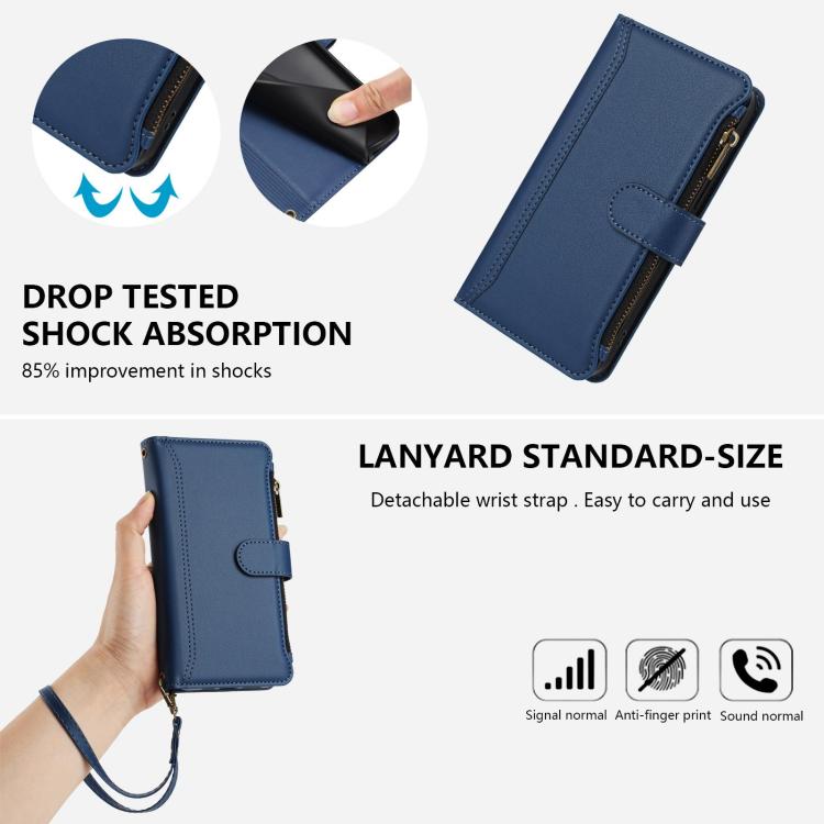 Magnetic Closure 9 Card Slots Zipper Leather Case with Hand Strap, For iPhone 18 Pro / 17 Pro, For iPhone 18 Pro Max / 17 Pro Max, For iPhone 17e / 16e, For iPhone 17