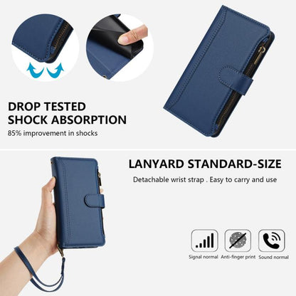 Magnetic Closure 9 Card Slots Zipper Leather Case with Hand Strap