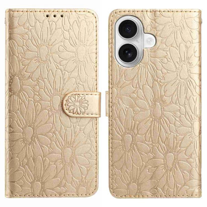 Daisy Embossed Leather Phone Case, For iPhone 16 Pro, For iPhone 16 Plus