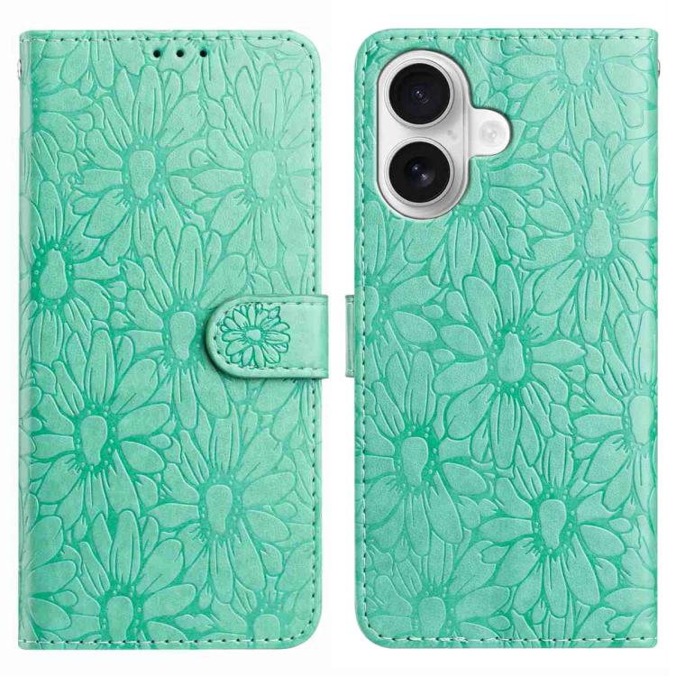 Daisy Embossed Leather Phone Case, For iPhone 16 Pro, For iPhone 16 Plus