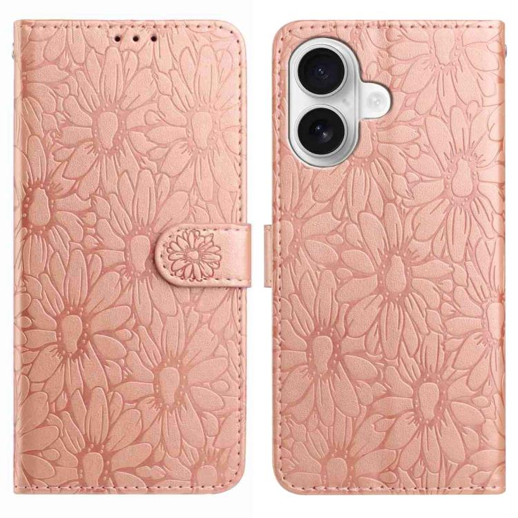 Daisy Embossed Leather Phone Case, For iPhone 16 Pro, For iPhone 16 Plus