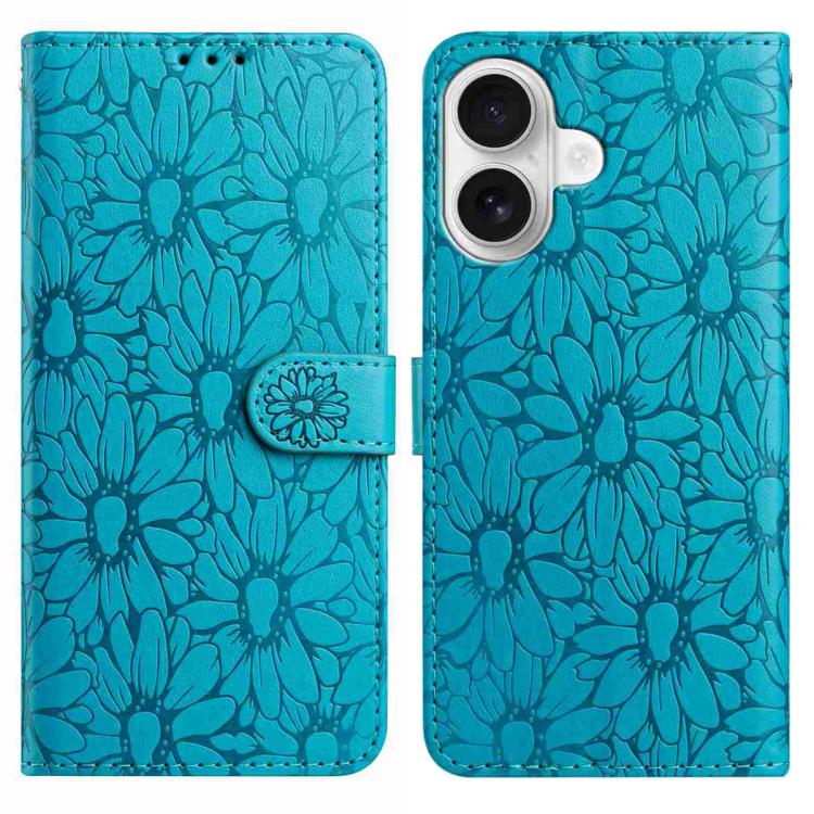 Daisy Embossed Leather Phone Case, For iPhone 16 Pro, For iPhone 16 Plus