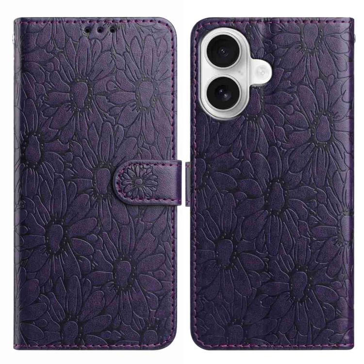 Daisy Embossed Leather Phone Case, For iPhone 16, For iPhone 15 Pro Max
