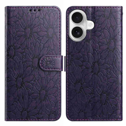 Daisy Embossed Leather Phone Case, For iPhone 16, For iPhone 15 Pro Max