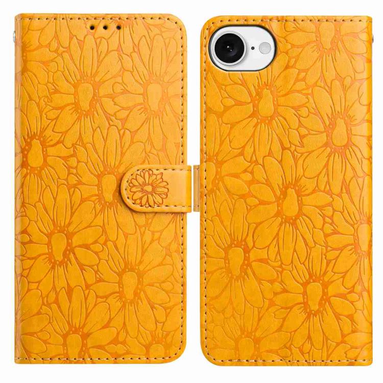 Daisy Embossed Leather Phone Case, For iPhone 16e, For iPhone 16 Pro Max