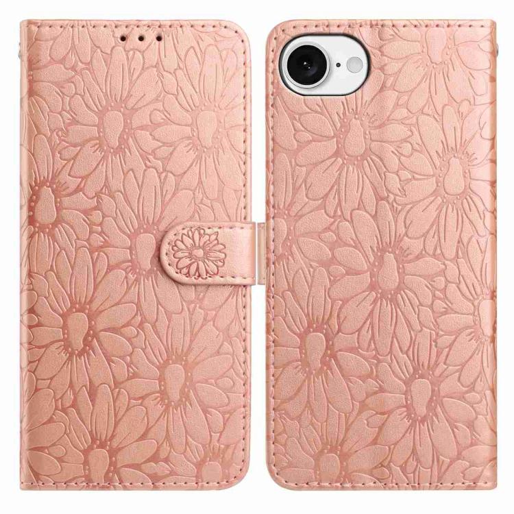 Daisy Embossed Leather Phone Case, For iPhone 16e, For iPhone 16 Pro Max