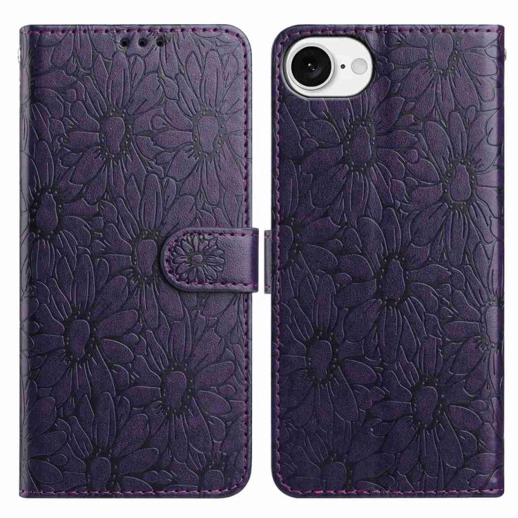 Daisy Embossed Leather Phone Case, For iPhone 16e, For iPhone 16 Pro Max