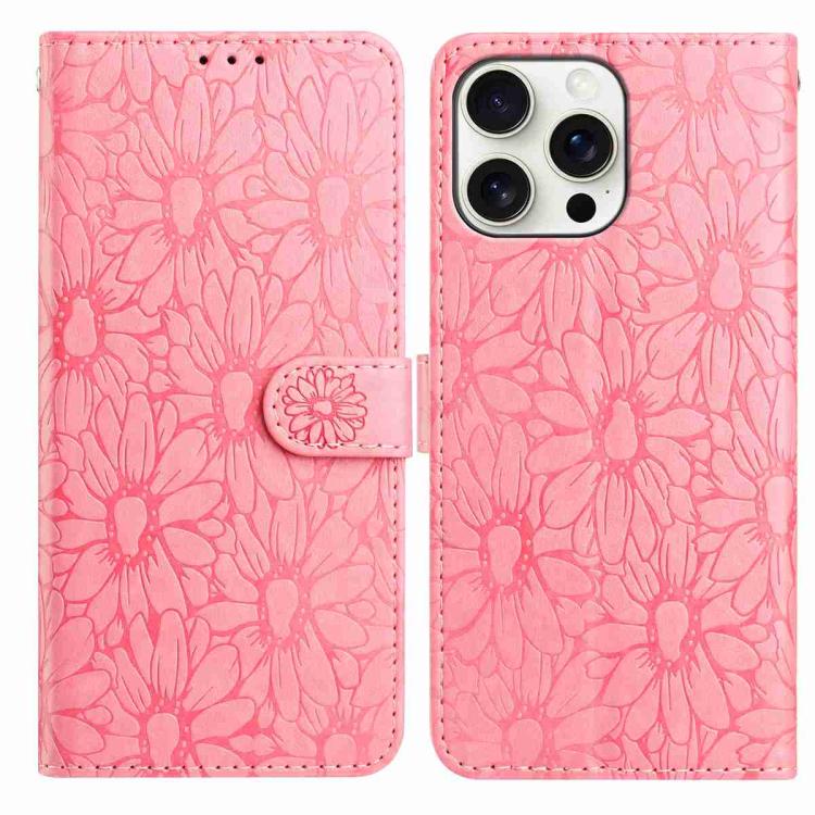 Daisy Embossed Leather Phone Case, For iPhone 15 Pro, For iPhone 15 Plus
