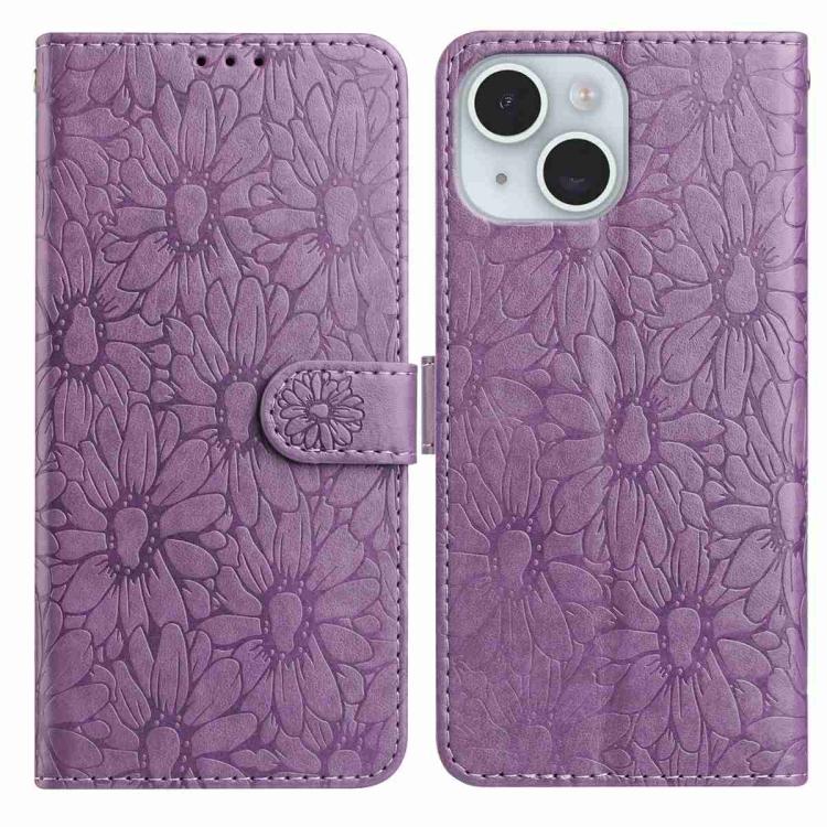 Daisy Embossed Leather Phone Case, For iPhone 15, For iPhone 14 Plus
