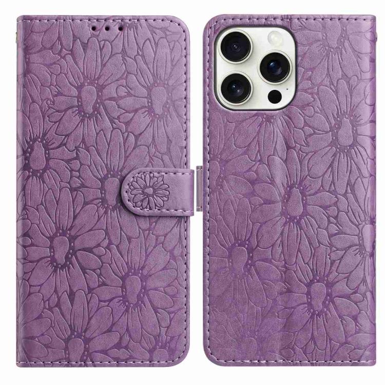 Daisy Embossed Leather Phone Case, For iPhone 14, For iPhone 14 Pro