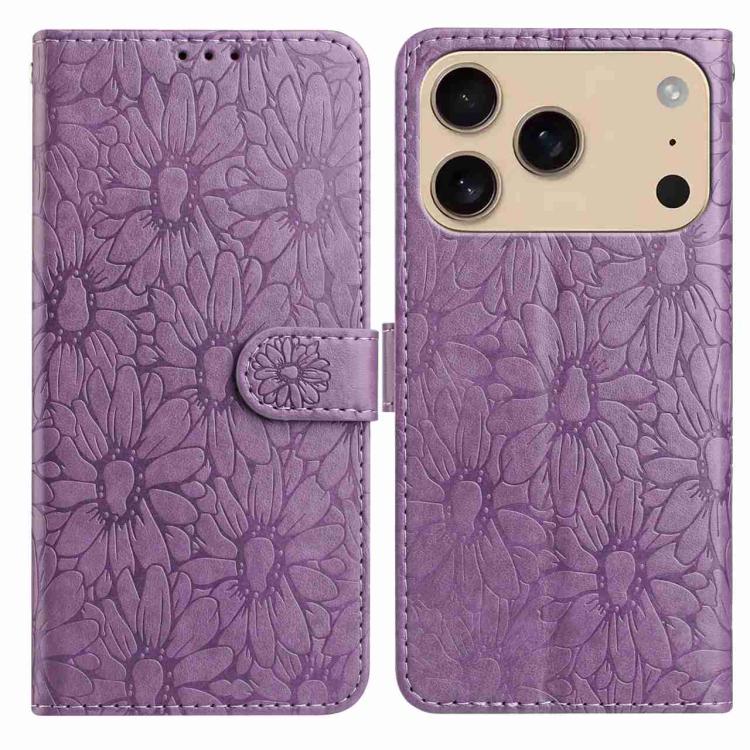 Daisy Embossed Leather Phone Case, For iPhone 17 Pro Max, For iPhone 17 Pro