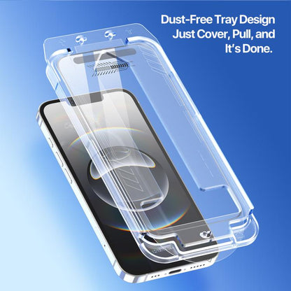 DUX DUCIS Roga Series 2.5D HD Fully Transparent Tempered Screen Protector with Dust Removal Quick-Attach Box, For iPhone 17e / 16e, For iPhone 17 Pro Max, For iPhone 17 Pro, For iPhone 17, For iPhone 17 Air, For iPhone 16 Pro Max, For iPhone 16 Pro