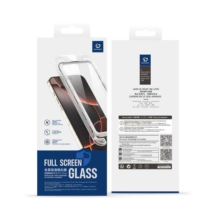 DUX DUCIS Roga Series 2.5D HD Fully Transparent Tempered Screen Protector with Dust Removal Quick-Attach Box, For iPhone 17e / 16e, For iPhone 17 Pro Max, For iPhone 17 Pro, For iPhone 17, For iPhone 16 Pro Max, For iPhone 16 Pro