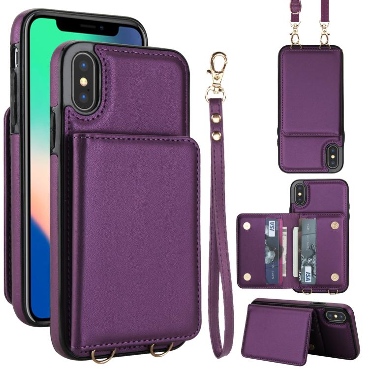 Crossbody Dual-buckle Wallet RFID Back Leather Phone Case, For iPhone XR, For iPhone XS Max, For iPhone 8 Plus / 7 Plus