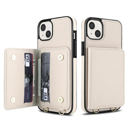 Crossbody Dual-buckle Wallet RFID Back Leather Phone Case, For iPhone 14 Plus, For iPhone 14 / 13, For iPhone 14 Pro