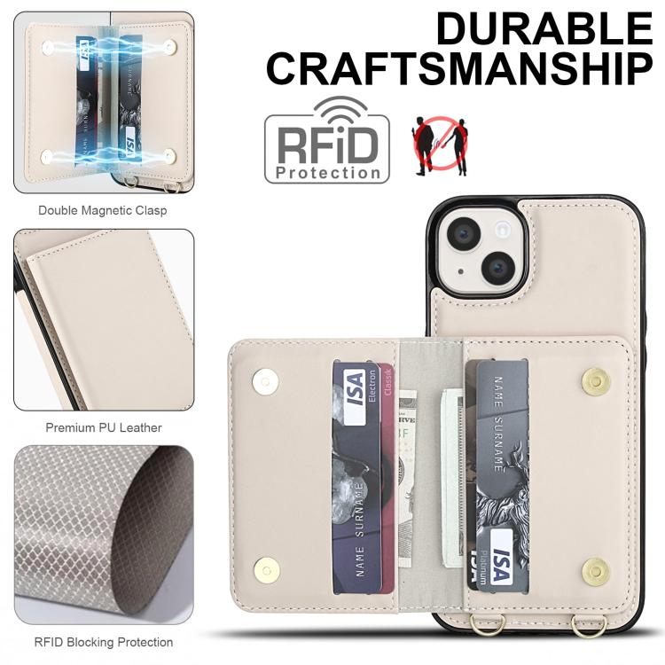 Crossbody Dual-buckle Wallet RFID Back Leather Phone Case, For iPhone 14 Plus, For iPhone 14 / 13, For iPhone 14 Pro