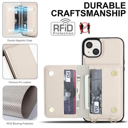 Crossbody Dual-buckle Wallet RFID Back Leather Phone Case, For iPhone 14 Plus, For iPhone 14 / 13, For iPhone 14 Pro